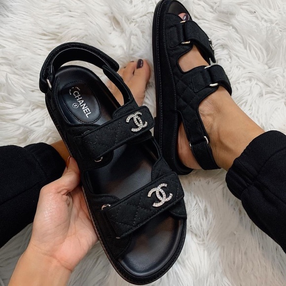 CHANEL Shoes - CHANEL Black Quilted Logo Dad Sandals – Size 7 – 100% Authentic